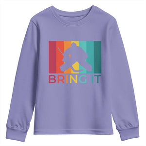 Vintage Ice Hockey Goalie Youth Sweatshirt Bring It Quote Gift For Fan TS12 Violet Print Your Wear
