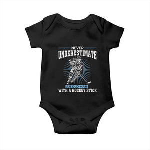 Never Underestimate An Old Man With A Hockey Stick Baby Onesie Ice Hockey Gift TS12 Black Print Your Wear