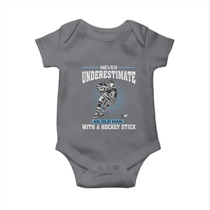 Never Underestimate An Old Man With A Hockey Stick Baby Onesie Ice Hockey Gift TS12 Charcoal Print Your Wear