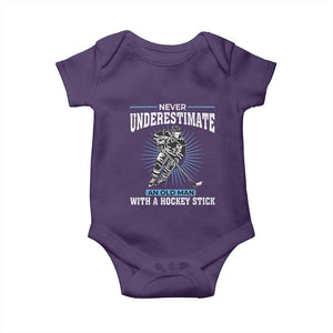 Never Underestimate An Old Man With A Hockey Stick Baby Onesie Ice Hockey Gift TS12 Purple Print Your Wear