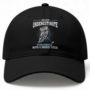 Never Underestimate An Old Man With A Hockey Stick Baseball Cap Ice Hockey Gift TS12 Print Your Wear