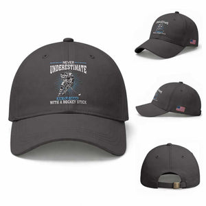 Never Underestimate An Old Man With A Hockey Stick Baseball Cap Ice Hockey Gift TS12 Baseball Cap Universal Fit Dark Gray Print Your Wear