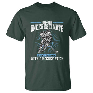 Never Underestimate An Old Man With A Hockey Stick T Shirt Ice Hockey Gift TS12 Dark Forest Green Print Your Wear