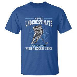 Never Underestimate An Old Man With A Hockey Stick T Shirt Ice Hockey Gift TS12 Royal Blue Print Your Wear