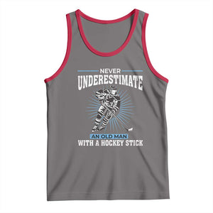 Never Underestimate An Old Man With A Hockey Stick Tank Top Ice Hockey Gift TS12 Deep Heather Red Print Your Wear