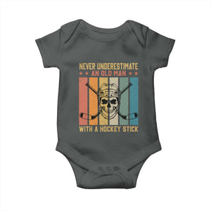 Retro Ice Hockey Player Baby Onesie Funny Never Underestimate An Old Man TS12 Dark Heather Print Your Wear