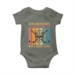 Retro Ice Hockey Player Baby Onesie Funny Never Underestimate An Old Man TS12 Military Green Print Your Wear