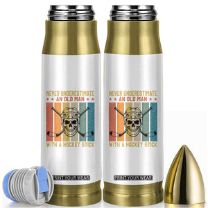 Retro Ice Hockey Player Bullet Tumbler Funny Never Underestimate An Old Man TS12 White Print Your Wear