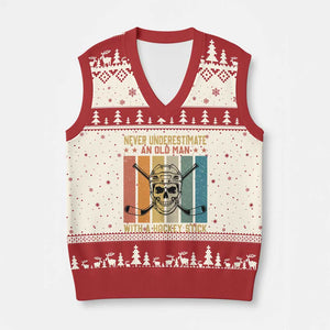 Retro Ice Hockey Player V-Neck Knit Sweater Vest Funny Never Underestimate An Old Man TS12 Beige Red Print Your Wear