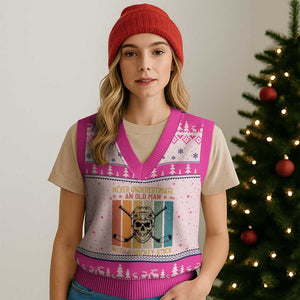Retro Ice Hockey Player V-Neck Knit Sweater Vest Funny Never Underestimate An Old Man TS12 Hot Pink Print Your Wear