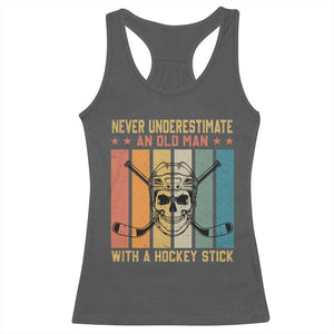 Retro Ice Hockey Player Racerback Tank Top Funny Never Underestimate An Old Man TS12 Dark Heather Print Your Wear