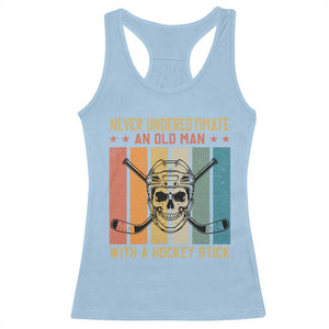 Retro Ice Hockey Player Racerback Tank Top Funny Never Underestimate An Old Man TS12 Light Blue Print Your Wear