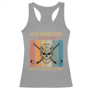 Retro Ice Hockey Player Racerback Tank Top Funny Never Underestimate An Old Man TS12 Sport Gray Print Your Wear