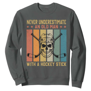 Retro Ice Hockey Player Sweatshirt Funny Never Underestimate An Old Man TS12 Dark Heather Print Your Wear