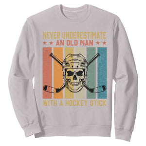 Retro Ice Hockey Player Sweatshirt Funny Never Underestimate An Old Man TS12 Ice Gray Print Your Wear
