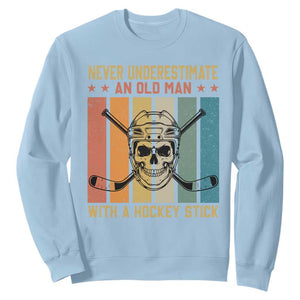 Retro Ice Hockey Player Sweatshirt Funny Never Underestimate An Old Man TS12 Light Blue Print Your Wear