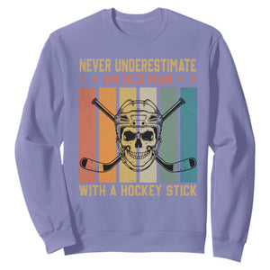 Retro Ice Hockey Player Sweatshirt Funny Never Underestimate An Old Man TS12 Violet Print Your Wear