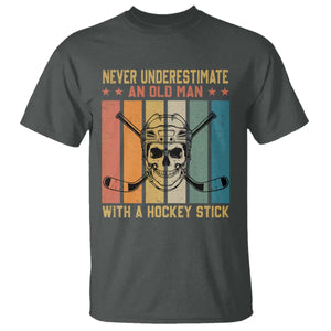 Retro Ice Hockey Player T Shirt Funny Never Underestimate An Old Man TS12 Dark Heather Print Your Wear