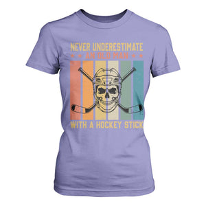 Retro Ice Hockey Player T Shirt For Women Funny Never Underestimate An Old Man TS12 Violet Print Your Wear