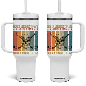Retro Ice Hockey Player Tumbler With Handle Funny Never Underestimate An Old Man TS12 One Size: 40 oz White Print Your Wear