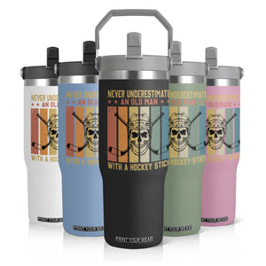 Retro Ice Hockey Player Flip Straw Tumbler Funny Never Underestimate An Old Man TS12 Print Your Wear