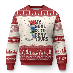 My Goal Is To Deny Yours Ugly Christmas Sweater Ice Hockey Helmet Xmas Gift TS12 Beige Red Print Your Wear