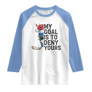 My Goal Is To Deny Yours Raglan Shirt Ice Hockey Helmet Christmas Gift TS12 White Carolina Blue Print Your Wear