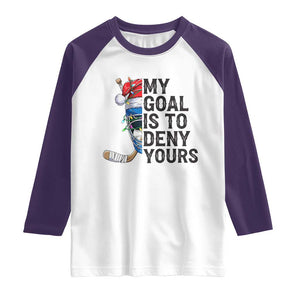 My Goal Is To Deny Yours Raglan Shirt Ice Hockey Helmet Christmas Gift TS12 White Purple Print Your Wear