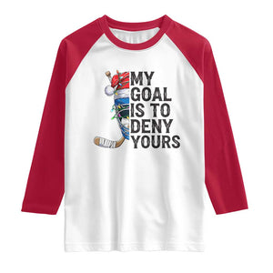 My Goal Is To Deny Yours Raglan Shirt Ice Hockey Helmet Christmas Gift TS12 White Red Print Your Wear