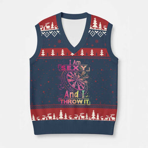 I Am Sexy And I Throw It V-Neck Knit Sweater Vest Sexy Dart Player Gift TS12 Navy Red Print Your Wear