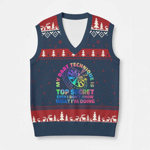 My Dart Technique Is Top Secret V-Neck Knit Sweater Vest Vintage Tie Dye Dart Lover TS12 Navy Red Print Your Wear