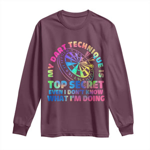 My Dart Technique Is Top Secret Long Sleeve Shirt Vintage Tie Dye Dart Lover TS12 Maroon Print Your Wear