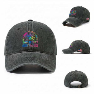 My Dart Technique Is Top Secret Washed Cotton Baseball Cap Vintage Tie Dye Dart Lover TS12 Washed Cap Universal Fit Dark Green Print Your Wear