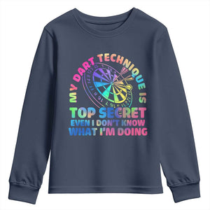 My Dart Technique Is Top Secret Youth Sweatshirt Vintage Tie Dye Dart Lover TS12 Navy Print Your Wear