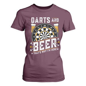 Darts And Beer That Is Why I Am Here T Shirt For Women Funny Pub Game Darts Lover Gift TS12 Maroon Print Your Wear