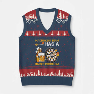 Funny Beer Drinking Darts Problem V-Neck Knit Sweater Vest Dart Player Team Gift TS12 Navy Red Print Your Wear
