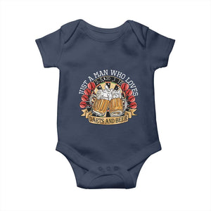 Just A Man Who Loves Darts And Beer Baby Onesie Funny Dart Player TS12 Navy Print Your Wear