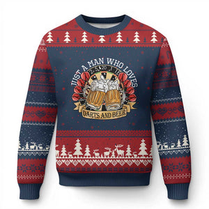 Just A Man Who Loves Darts And Beer Ugly Christmas Sweater Funny Dart Player TS12 Navy Red Print Your Wear