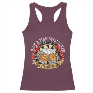Just A Man Who Loves Darts And Beer Racerback Tank Top Funny Dart Player TS12 Maroon Print Your Wear