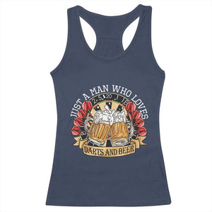 Just A Man Who Loves Darts And Beer Racerback Tank Top Funny Dart Player TS12 Navy Print Your Wear