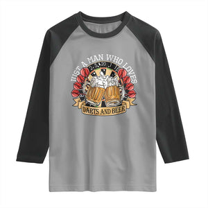 Just A Man Who Loves Darts And Beer Raglan Shirt Funny Dart Player TS12 Sport Gray Black Print Your Wear
