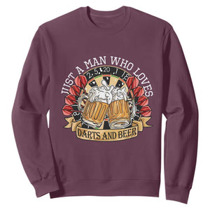 Just A Man Who Loves Darts And Beer Sweatshirt Funny Dart Player TS12 Maroon Print Your Wear