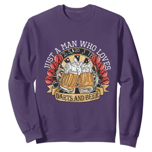 Just A Man Who Loves Darts And Beer Sweatshirt Funny Dart Player TS12 Purple Print Your Wear