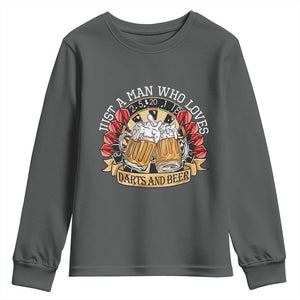 Just A Man Who Loves Darts And Beer Youth Sweatshirt Funny Dart Player TS12 Dark Heather Print Your Wear