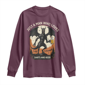 Funny Jersey Devil Loves Darts And Beer Long Sleeve Shirt Cryptid Lover Gift TS12 Maroon Print Your Wear