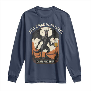 Funny Jersey Devil Loves Darts And Beer Long Sleeve Shirt Cryptid Lover Gift TS12 Navy Print Your Wear