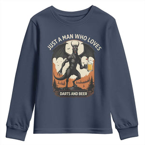 Funny Jersey Devil Loves Darts And Beer Youth Sweatshirt Cryptid Lover Gift TS12 Navy Print Your Wear