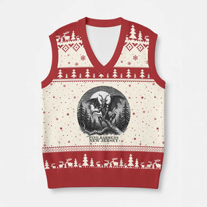 Jersey Devil Playing Dart V-Neck Knit Sweater Vest Gothic Horror Gift Pine Barrens New Jersey TS12 Beige Red Print Your Wear