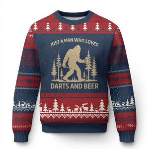 Funny Bigfoot Just A Man Who Loves Darts And Beer Gift Ugly Christmas Sweater TS12 Navy Red Print Your Wear