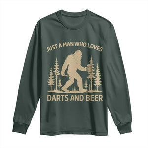 Funny Bigfoot Just A Man Who Loves Darts And Beer Gift Long Sleeve Shirt TS12 Dark Forest Green Print Your Wear